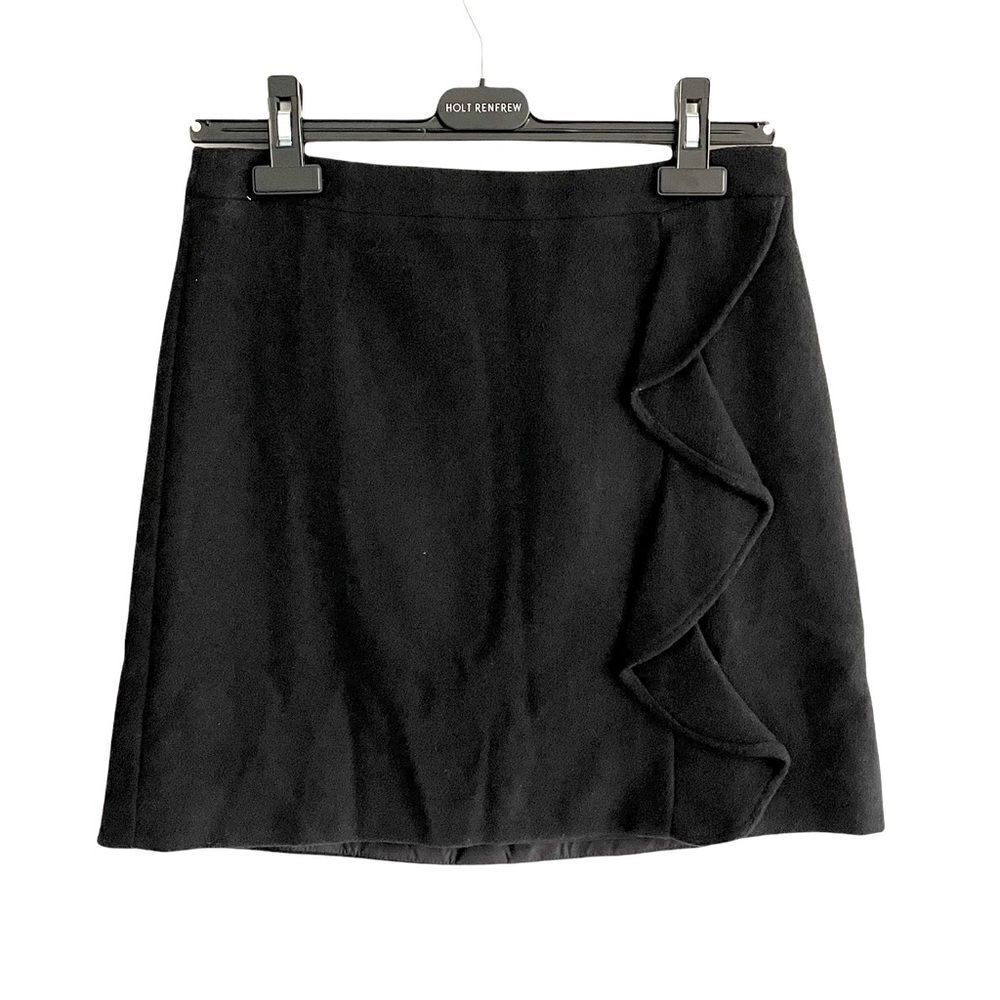 J. CREW MERCANTILE Ruffle Front Wool Mini Skirt Black 2